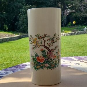 Charming Ceramic Vase with Floral and Bird Motif